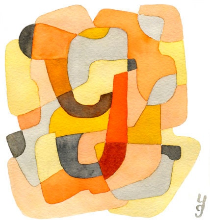 Letter Y Abstract Art Print Home Decor Mid Century Modern Mustard Yellow Orange Gray Red 8 x 11