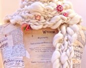 Molly Bloom Scarf Chunky Knit Handspun Merino Art Yarn Felt Flowers Silk Kimono Fabric Bead Ribbons