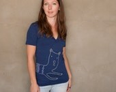 BEAR / GOAT SPLIT Deep V-neck T-shirt - hand printed v-neck t-shirt