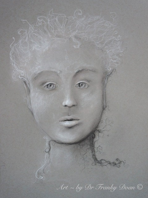 Little Sprite - 19x13 Fine Paper Large Print of Original Painting by Award - Winning Fae Factory Steampunk Chic Eco Artist, Dr Franky Dolan