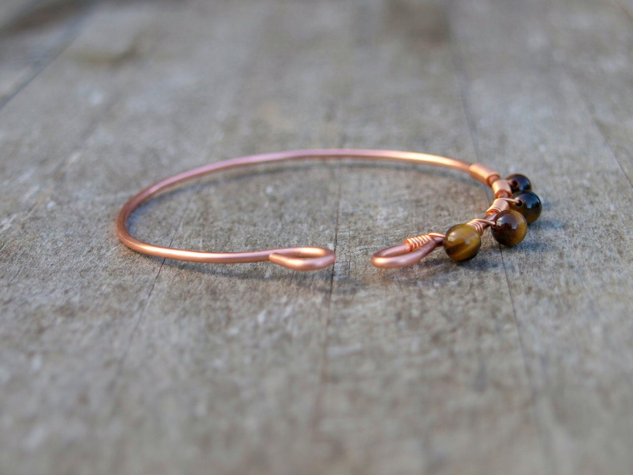 Mens  Bangle Jewellery Copper Wire Wrapped  Tigers Eye Bohemian Bracelet Jewellery For Him Accessory Gift