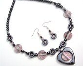 Hematite heart necklace set - modern hematite and metal necklace - geometric grey and silver minimalist necklace by Sparkle City Jewelry