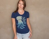 Sad Seven-armed Octopus Ladies T-shirt - hand printed women's shirt