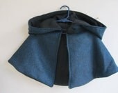 Childrens hooded capelet in blue wool, eco friendly