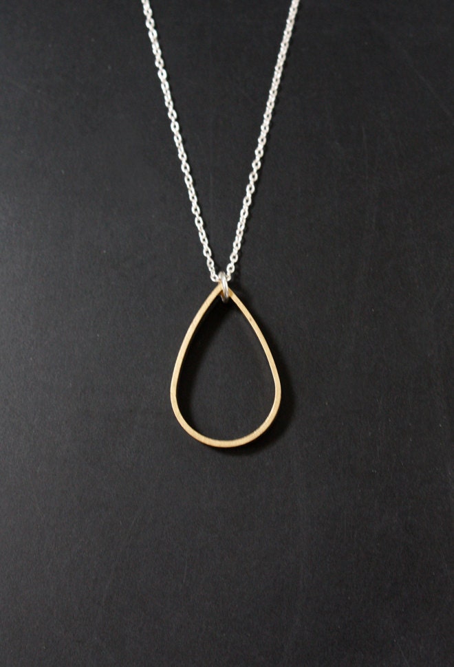Brass Teardrop necklace - teardrop charm, pendant necklace, unisex necklace