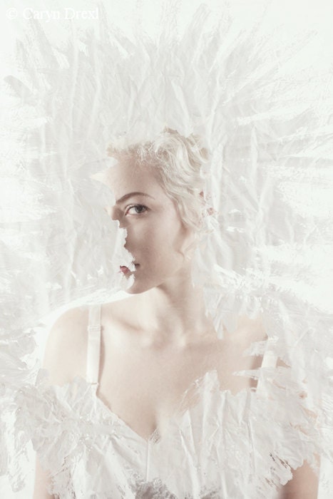 A Space To Fit Into - FREE SHIPPING - Print Girl White Paint Plastic Painted Streaks Light Bright Surreal Portrait Blond Bleached Photo Art