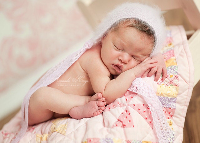 Angora bonnet for NEWBORNS photography prop PALE PINK