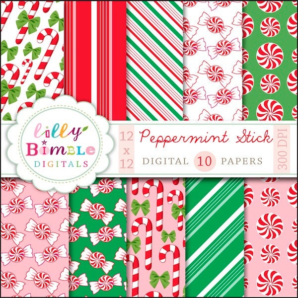 Christmas Digital Papers Peppermint Stick Candy Cane Scrapbooking Cards Il_570xn