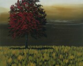 A Walk in the Storm Red Tree  Landscape Original Painting 20 x 20 by Artist Debra Alouise