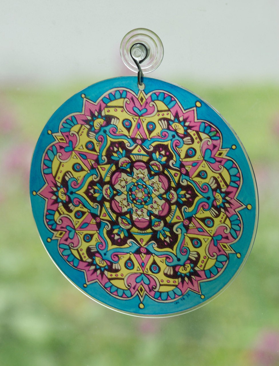 CMYK Mandala Suncatcher - Geometric Design Made From Recycled Materials - Cyan Magenta Yellow Black