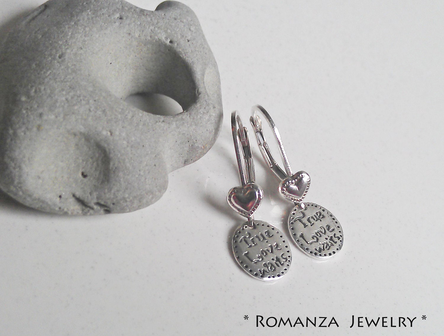 True Love Waits Personalized Handmade Silver Tag Earrings oxidized