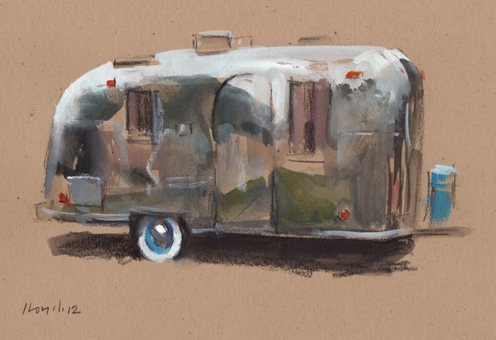 Art Print Car Painting Airstream Retro Travel Americana Geekery 5x7 on 8x10 - Airstream by David Lloyd