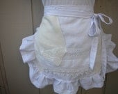 Aprons - White Aprons - Bridal Half  Apron - Handmade Apron - Here Comes the Bride Apron - White Lace Apron