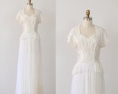 White Wedding Dress 1940's Silk Tulle Peplum Dress - XS