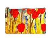 Cosmetic Bag Zipper Pouch for Art & Music Lovers Gift Red tulips yellow purse organizer floral bag music
