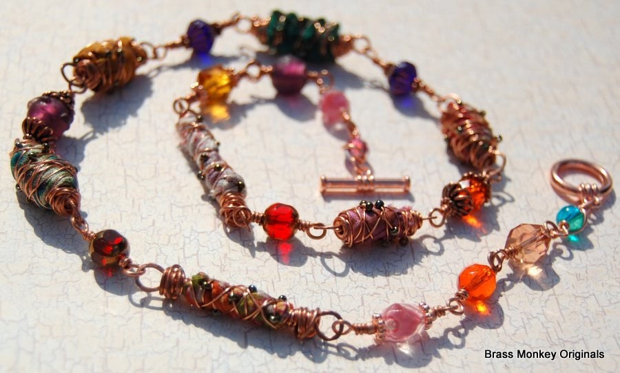 Crazy Quilt Handmade Upcycled Silk Velvet Copper Artisan Necklace