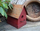 Gift for Dad, Rustic Red Birdhouse Old Farm & Country Cottage Industrial Home and Garden