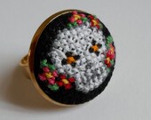 Day of The Dead Mexican Sugar Skull Cross-stitch Ring with Flowers