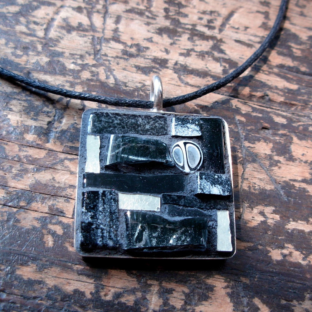Film Noir Mosaic Pendant with Black and Silver