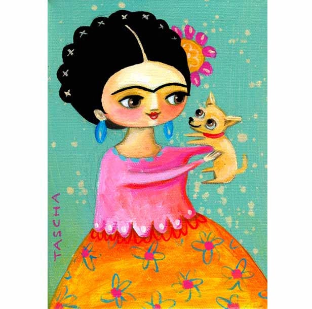 Frida Kahlo Chihuahua puppy folk art PRINT of an original painting by tascha 5x7