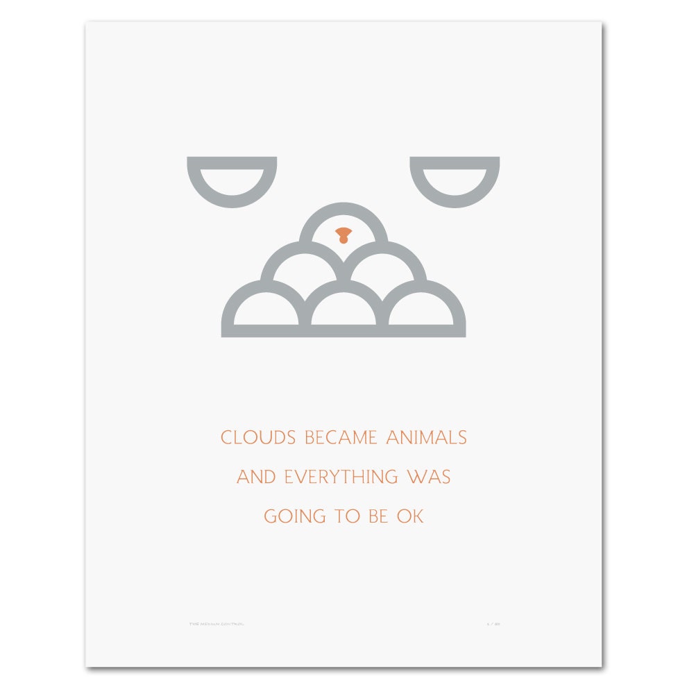 Art Print - Clouds & Animals - Hand Screen Printed - 16 x 20"