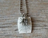 Spider's Web - Altered Vintage Glass Watch Crystal Pendant Necklace - Recycled Upcycled - Ready To Ship