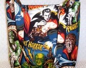 Halloween Purse Hobo Bag Frightful Retro Hollywood Monsters and Polka Dots