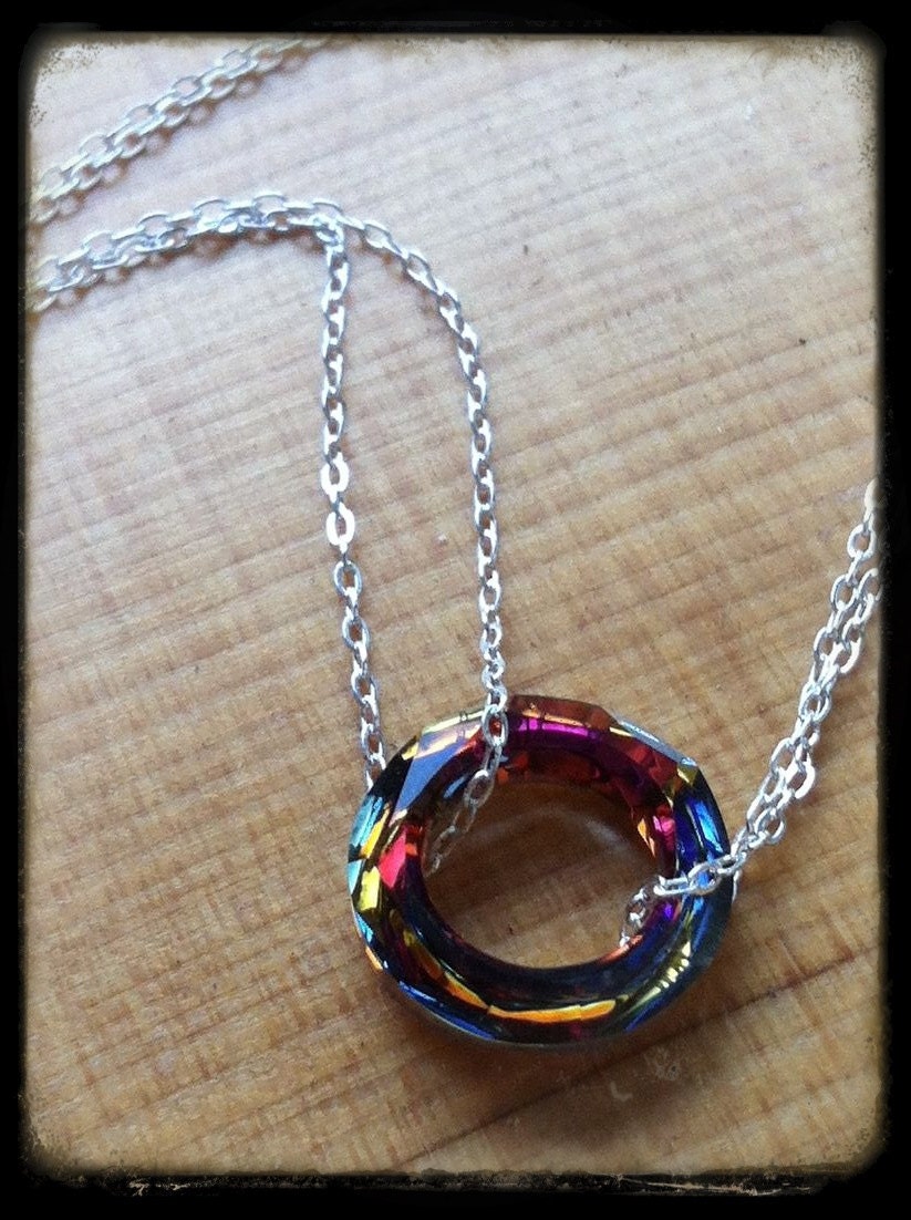 Swarovski Crystal Circle Necklace - Double Strand - Sterling Silver