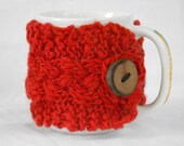 Hand Knit Cabled Wool Coffee Cup Cozy in Red