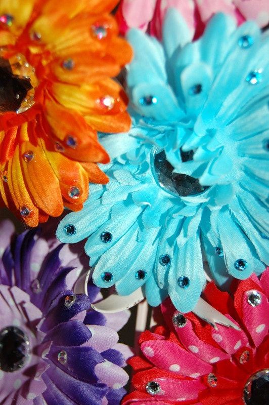 Swarovski Crystal Flower Hair Clip Barrette, Irish Dance,  Red, Pink, Blue, Aqua, Royal, Yellow, Orange, Green, Purple