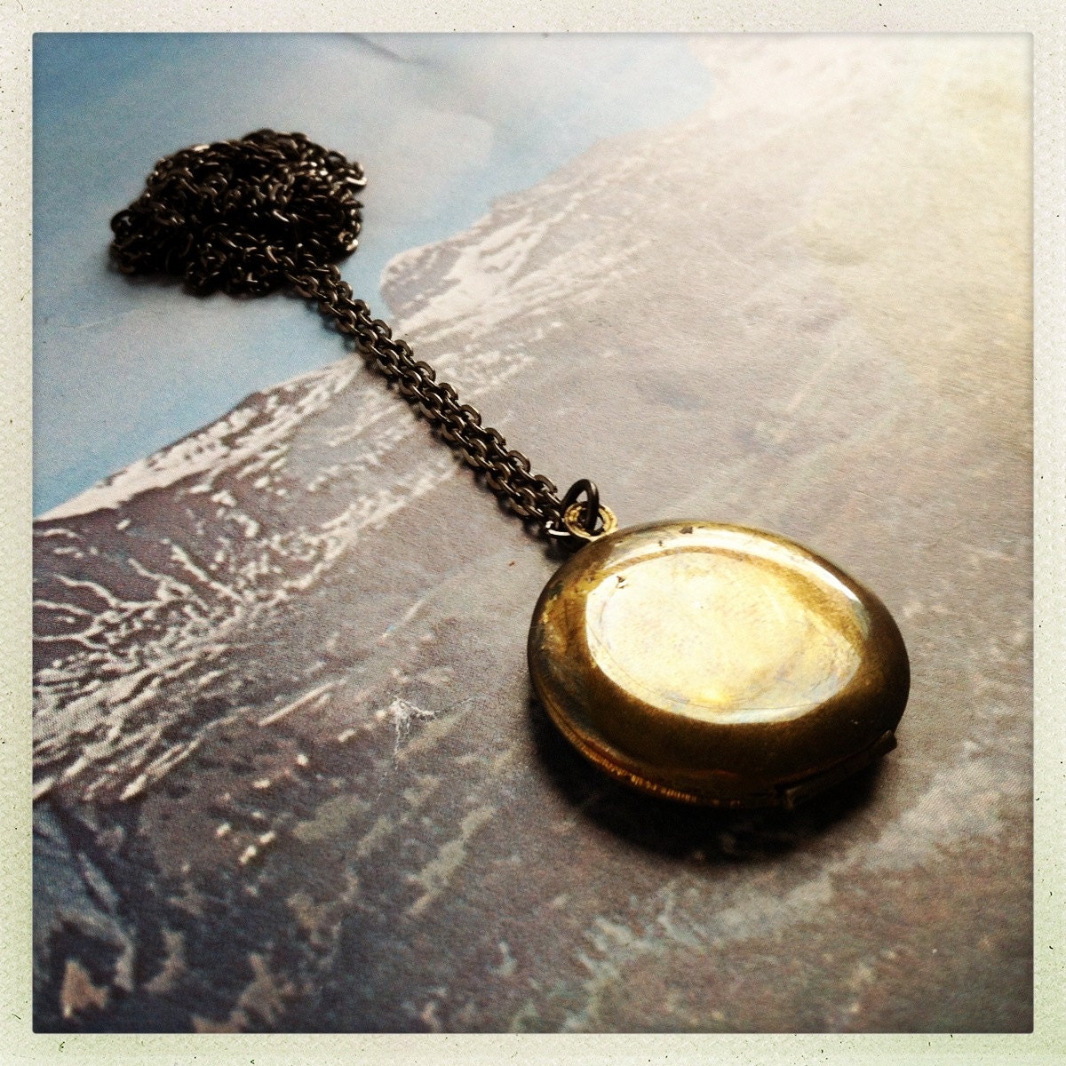 long locket necklace - gunmetal and brass