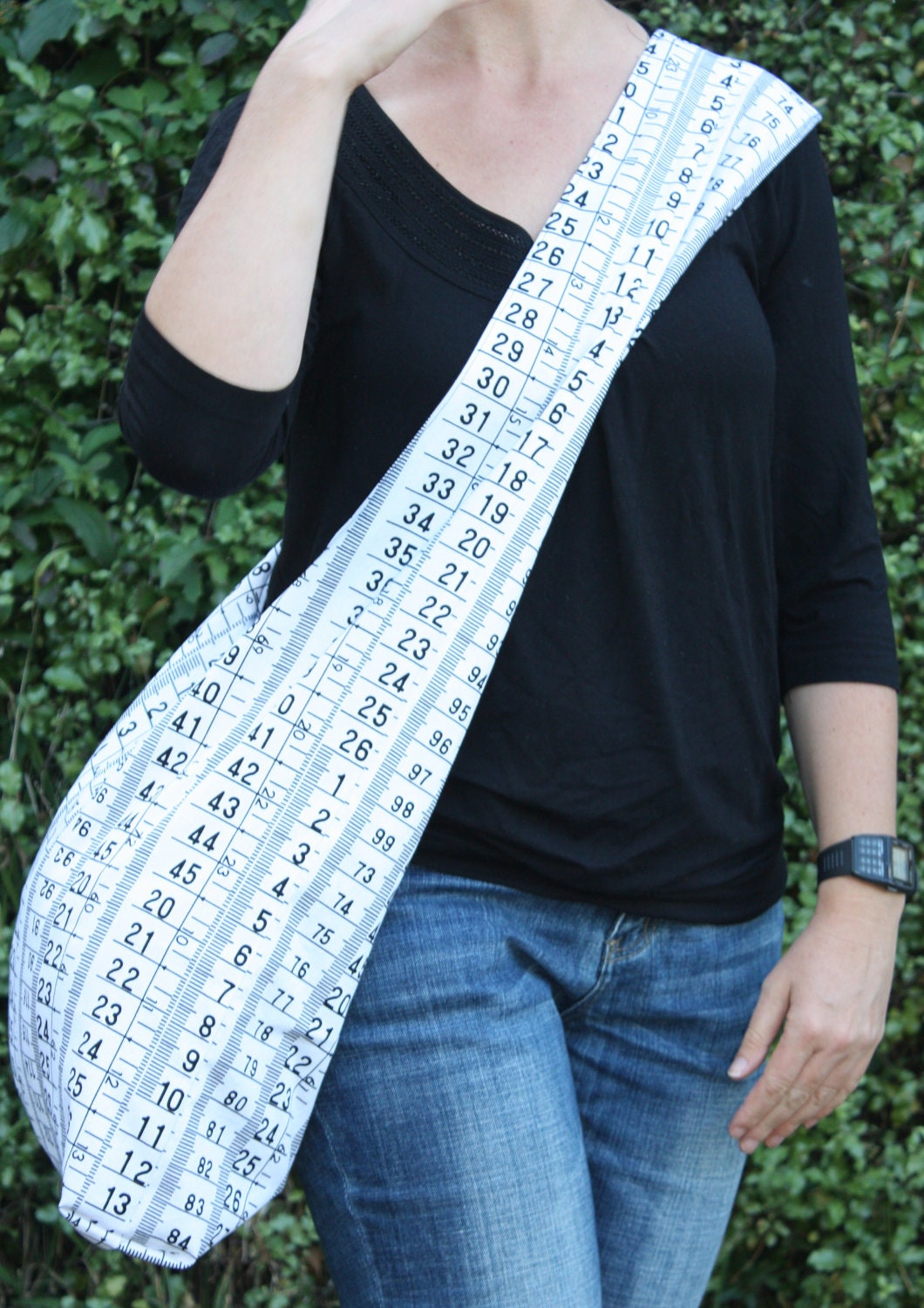 Sling tote bag in Measure Up fabric