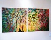 X Large Commission Original oil  Painting modern  contemporary knife impasto impressionistic- Sunny Trees and lovebirds