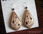 ECO Spring Vines Etched Brown Eggshell  Pysanky Batik  Kite Dangle Earrings