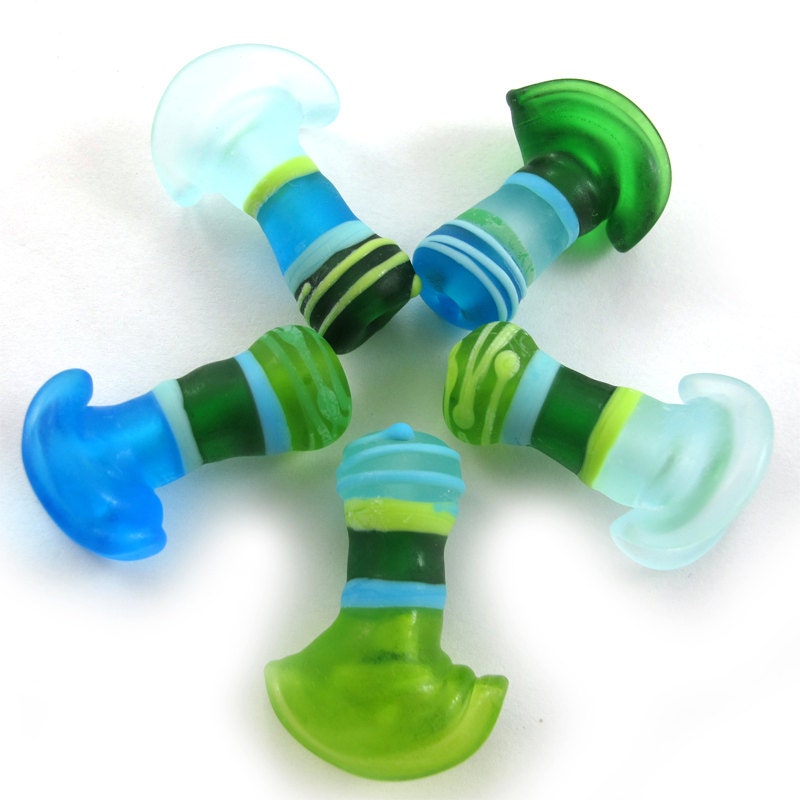 Lampwork beads. Lampwork beads set. Surreal Mushrooms Bells (5) SRA
