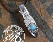 Spoon Handle Pendant With Turquoise Cabochon -- Handmade From Antique Silverware -- A Doctor Gus Creation