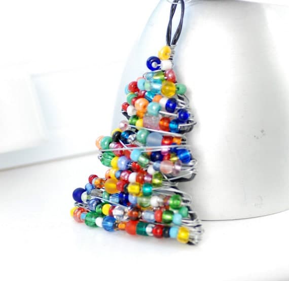 Christmas Ornament, Beaded Christmas Tree, Wire Tree, Christmas Tree Ornament, Holiday Home Decor, Christmas Decor, Colorful Ornament