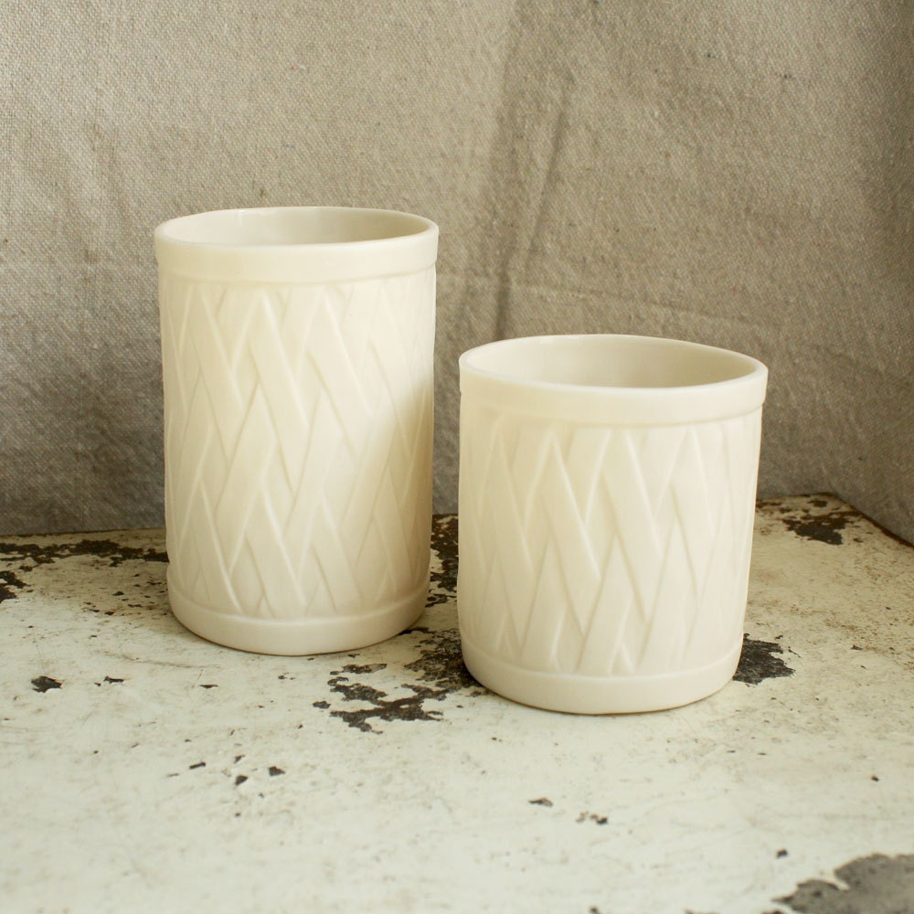 Set of Porcelain Votive Holders with Hand-Carved Lattice Relief