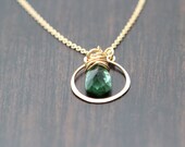 Gemstone Hoop Gold Necklace, Spearmint Green Quartz Pendant in 14k Gold Fill, Summer Fashion - Lucia