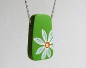 Daisy Necklace White Flower Pendant Garden Green Rustic Marguerite Sterling