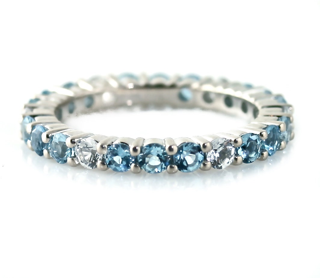 14K Aquamarine & Diamond Eternity Band Anniversary Band Stackable Ring Custom March Birthstone Ring White Yellow Rose Gold