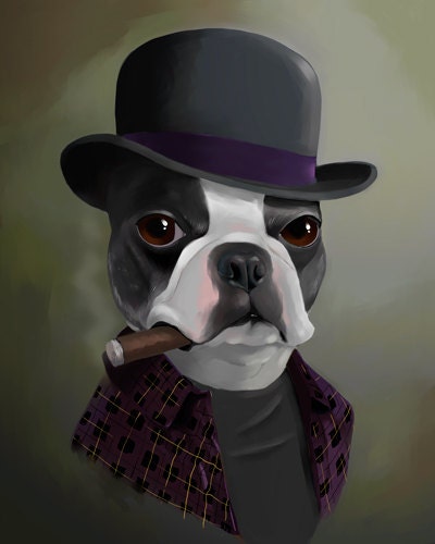 The Bowler Hat - Boston Terrier Art Print by Brian Rubenacker