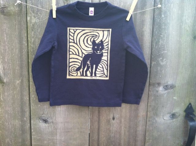 Midnight Wolf Long Sleeve Navy Child Tee sizes 2, 4, 6, 8, 10 & 12
