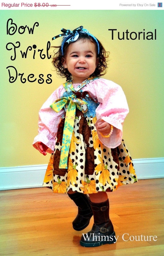 On Sale 2.50 Off WHIMSY COUTURE sewing pattern tutorial Bow Twirl Dress Wear It Front Or Back 6 - 12 girls