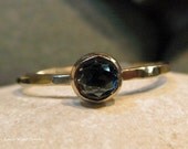 Dark Blue Topaz 14K White Gold Hammered Ring. Rose Cut
