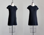 Black Mini Dress 1990s Vintage Black Stretch Knit Mini Dress