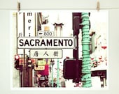 San Francisco Photography - City Street Sign Art - Aqua Teal Green Black - California Fine Art Photography Print  8x10 - Sacramento Street