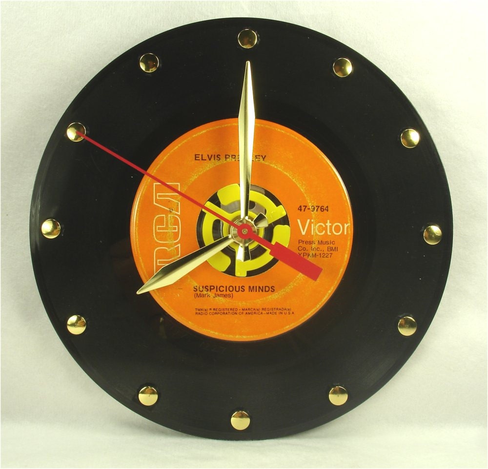 ELVIS PRESLEY Suspicious Minds - Recycled Record Clock 7" 45rpm
