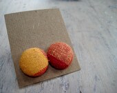 button earrings - hot pink, orange and yellow