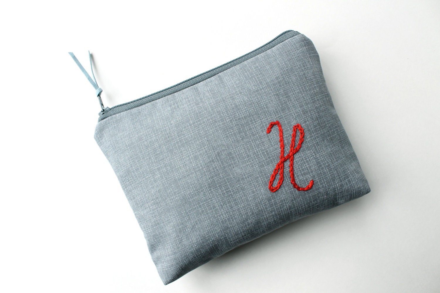 Monogram Cosmetic Bag, Personalized Bridesmaid Gift, Gray and Red, Choose Colors Yellow Aqua Coral